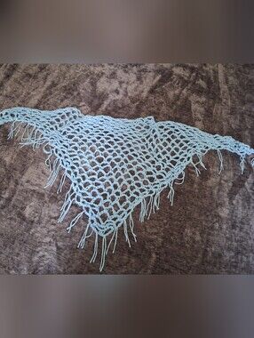 New Handmade Crocheted Blue Multipurpose Scarf, Shawl, Wrap- Fringe-One Size
